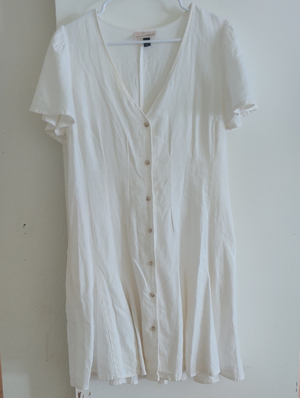 Linen White Button-Front Women's Dress